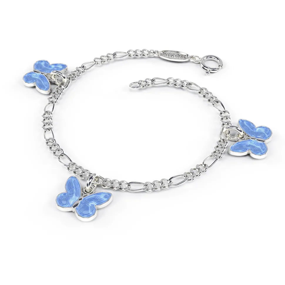 Pia&Per – SØLV – CHARMS-ARMBÅND S0MMERFUGL LYS BLÅ EMALJE