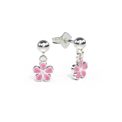 Pia&Per – SØLV – ØREHENG, BLOMST ROSA EMALJE (mini)