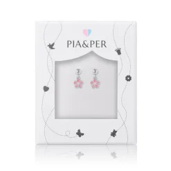 Pia&Per – SØLV – ØREHENG, BLOMST ROSA EMALJE (mini)
