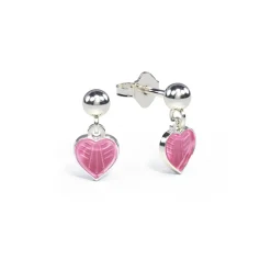 Pia&Per – SØLV – ØREHENG, HJERTE ROSA EMALJE (mini)