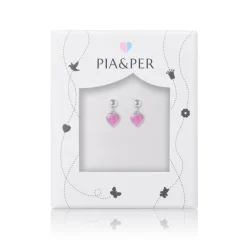 Pia&Per – SØLV – ØREHENG, HJERTE ROSA EMALJE (mini)
