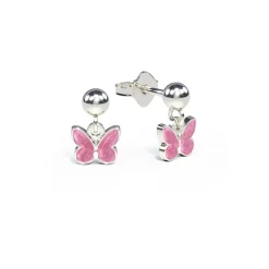 Pia&Per – SØLV – ØREHENG, SOMMERFUGL ROSA EMALJE (mini)