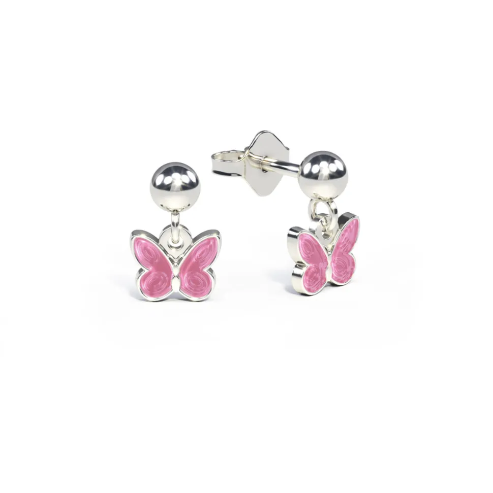 Pia&Per – SØLV – ØREHENG, SOMMERFUGL ROSA EMALJE (mini)