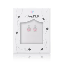 Pia&Per – SØLV – ØREHENG, SOMMERFUGL ROSA EMALJE (mini)