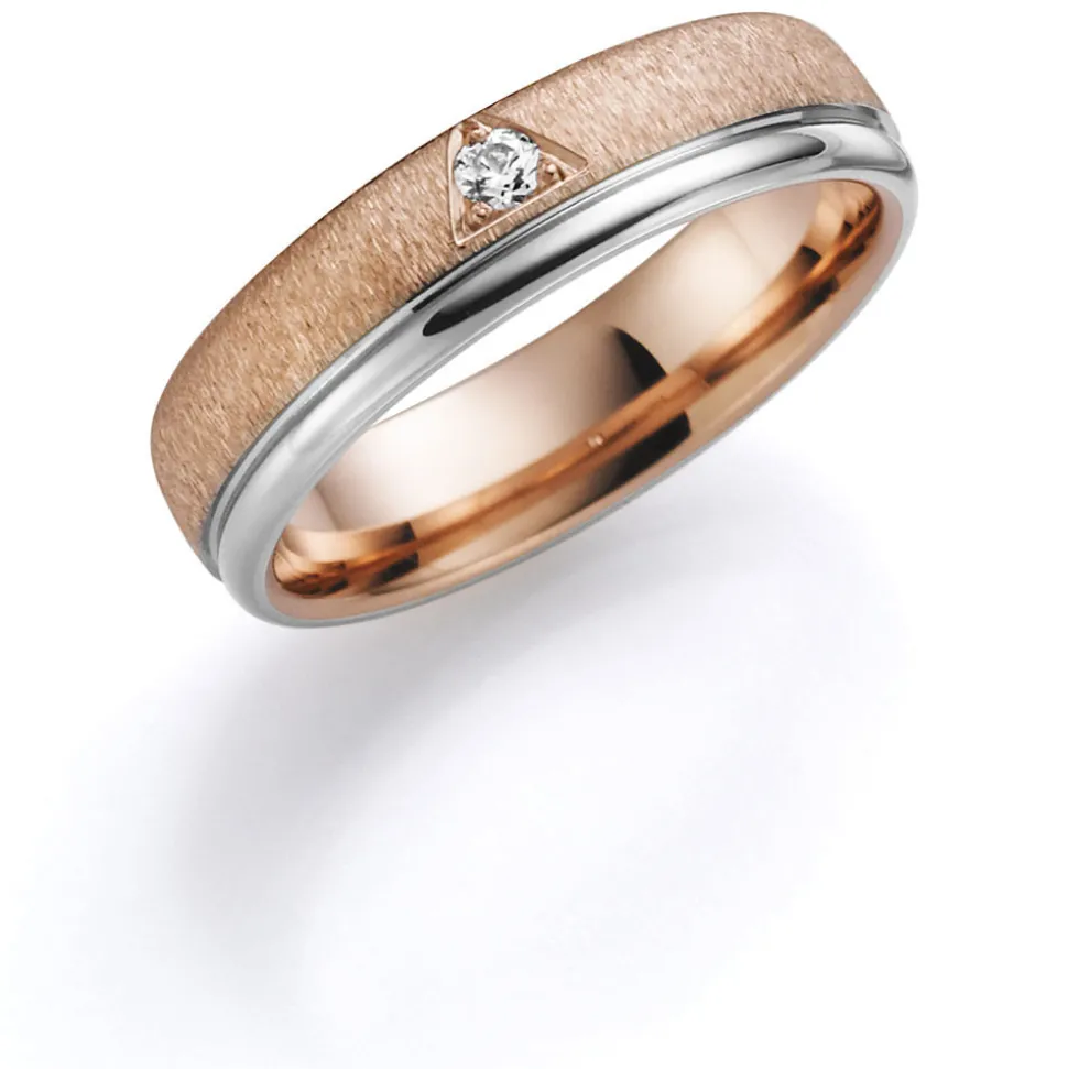 Rose/hvitt gull ring – 5mm bredde 1×0,05 ct H/SI