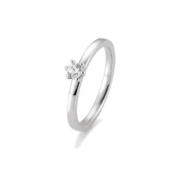 Saint Maurice – Enstens diamantring i hvitt gull med 6 klør – 0,15 ct.
