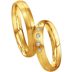 Saint Maurice – Twin Set giftering i gult gull – 4 mm – Damemodell med diamanter