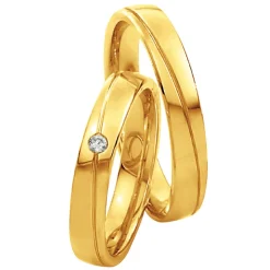 Saint Maurice – Twin Set giftering i gult gull – 4 mm – Damemodell med diamanter