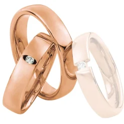 Saint Maurice – Twin Set giftering i rødt gull – 5 mm – Damemodell med diamanter