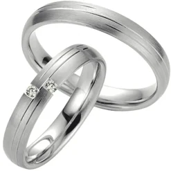 Saint Maurice – Twin Set giftering i hvitt gull- 4 mm – Damemodell med diamanter