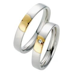 Saint Maurice – Twin Set giftering i hvitt og gult gull – 4 mm – Damemodell med diamanter