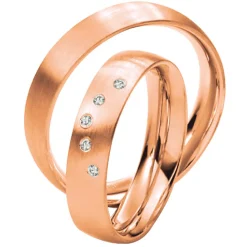 Saint Maurice – Twin Set giftering i rødt gull – 5 mm – Damemodell med diamanter