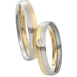 Saint Maurice – Twin Set giftering i gult og hvitt gull – 4 mm – Damemodell med diamanter
