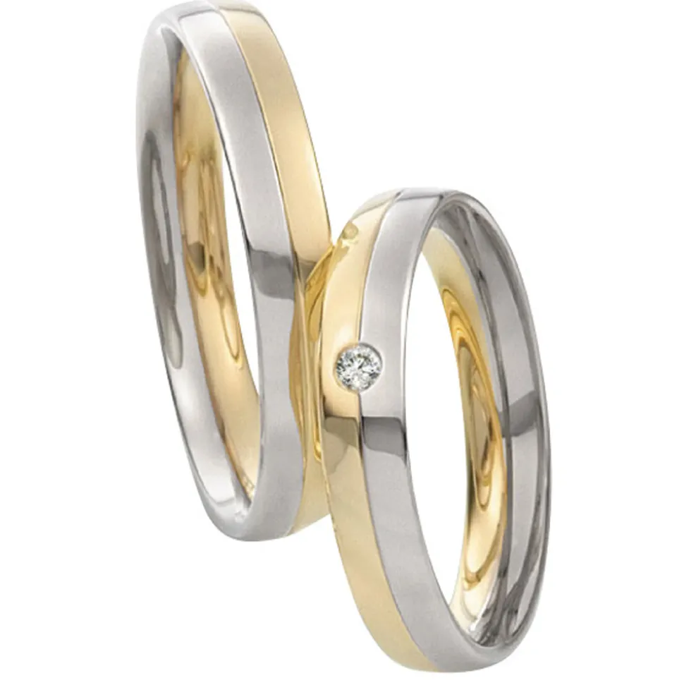 Saint Maurice – Twin Set giftering i gult og hvitt gull – 4 mm – Damemodell med diamanter