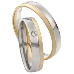 Saint Maurice – Twin Set giftering i gult og hvitt gull – 4,5 mm – Damemodell med diamanter