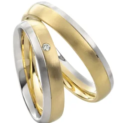 Saint Maurice – Twin Set giftering i gult og hvitt gull – 4,5 mm – Damemodell med diamanter