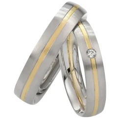 Saint Maurice – Twin Set giftering i gult og hvitt gull – 4,5 mm – Damemodell med diamanter