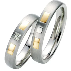 Saint Maurice – Twin Set giftering i gult og hvitt gull – 4,5 mm – Damemodell med diamanter