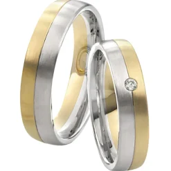 Saint Maurice – Twin Set giftering i gult og hvitt gull – 5 mm – Damemodell med diamanter