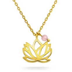Serenity by Gulldia – Lotus halssmykke i forgylt sølv, rosenkvarts