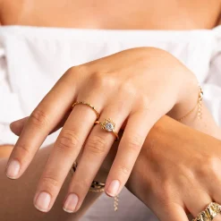 Shapes by Gulldia – Halo ring i forgylt sølv med zirkonia