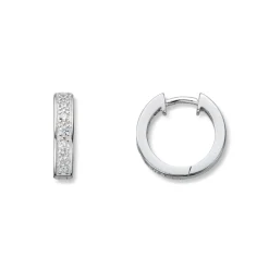 Silver by Frisenberg – Små, brede øreringer i sølv med zirkoniasteiner – 1,5 cm