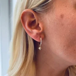 Snö of Sweeden – Feliz Øreringer med zirkonia og stjerne – Frogylt – 14,5 mm