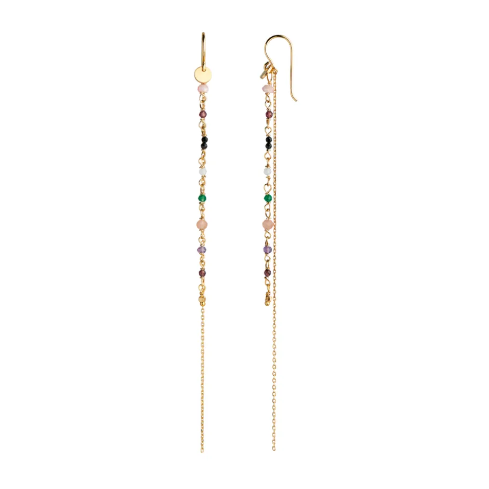 Stine A Jewelry – Petit Gemstones with Long Chain Earring – Forrest Mix