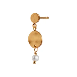 Stine A Jewelry – Petit Hammered Coin and Stone Earring Gold – Pearl