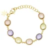 Susanne Friis Bjørner – Armbånd 16-20 cm, forgyldt sølv, 10×12 mm cabochon lemonkvarts, lys ametyst, morganit krystal