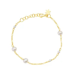 Susanne Friis Bjørner – Armbånd med hvite ferskvannsperler 1,4 mm – Figaro panser forgylt sølv
