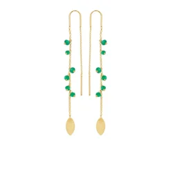Susanne Friis Bjørner – Lang ørepynt i sølv eller forgyldt sølv med grønn agat