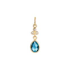 Susanne Friis Bjørner – Vedhæng, 14 karat rødguld, brillant Cr SI2 0,02×3, dråbe facet 6×8 mm London blå topas (5416-5)