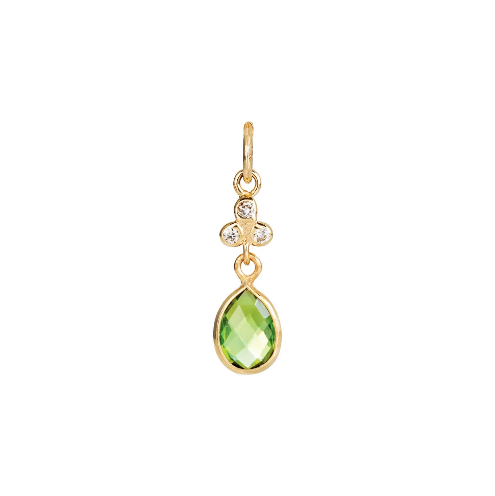 Susanne Friis Bjørner – Vedhæng, 14 karat rødguld, brillant Cr SI2 0,02×3, dråbe facet 6×8 mm peridot (5417-5)