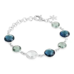 Susanne Friis Bjørner- Armbånd- Sølv- Londonblå krystall, grønn kvarts og bergkrystall