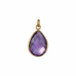 Susanne Friis Bjørner-gult gull 14 kt. anheng-med amethyst med forgyldt sølvkjede 42 cm