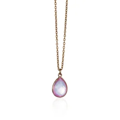 Susanne Friis Bjørner-gult gull 14 kt. anheng-med rosa kvarts med forgyldt sølvkjede 42 cm