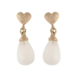 Van Bergen – Golden/Love Heart – Ørepynt i gult gull med hvit månestein