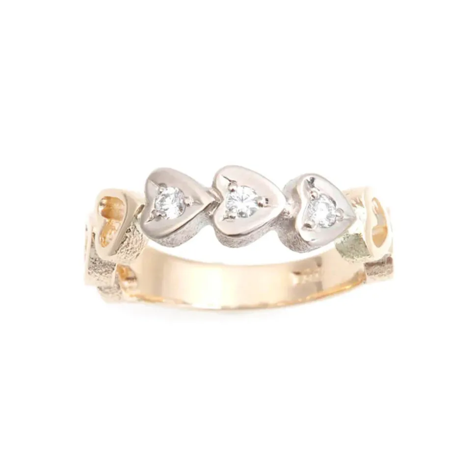 Van Bergen – Joy ring i gult gull med hvitt gull hjertefatning og 3×0,05 ct diamant TW/SI