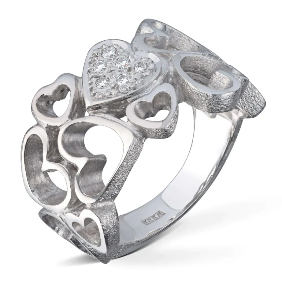 Van Bergen – Ring i hvitt gull med hjertefatning og 6 x 0,02 ct diamant TW/SI – Joy