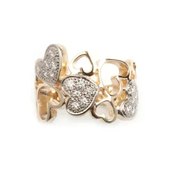 Van Bergen -Joy ring i gult gull med hvitt gull hjertefatninger og 18 x 0,02 ct diamanter TW/SI