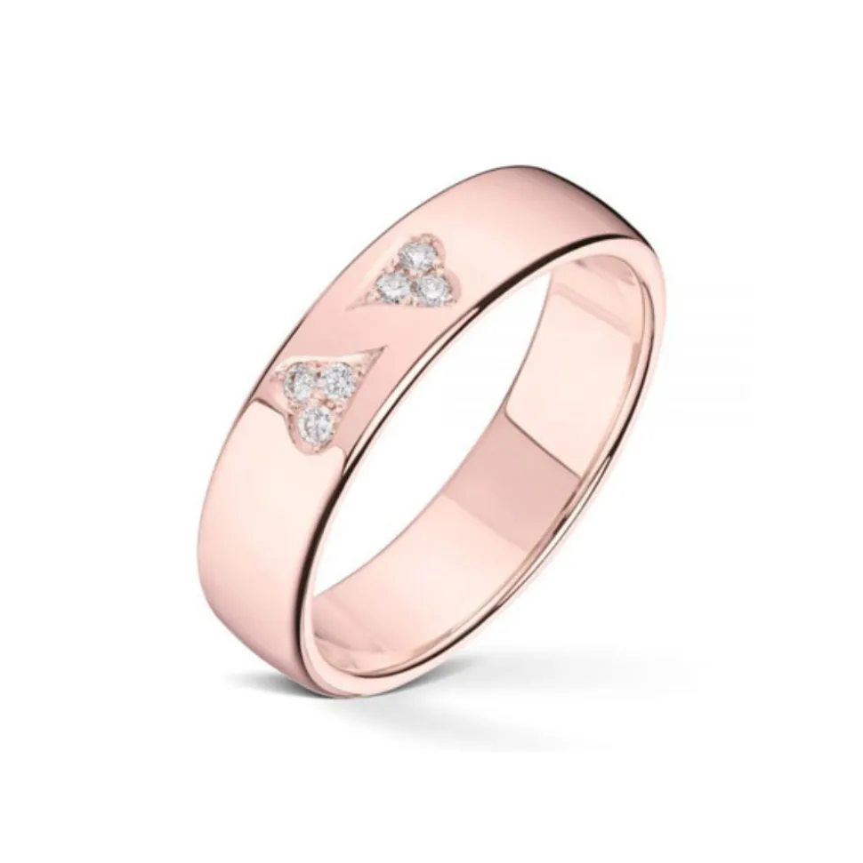 Wedding by Frisenberg – Giftering i rosegull – 5 mm bred – Totalt 0,06 ct TW/SI dimanter satt som 2 hjerter